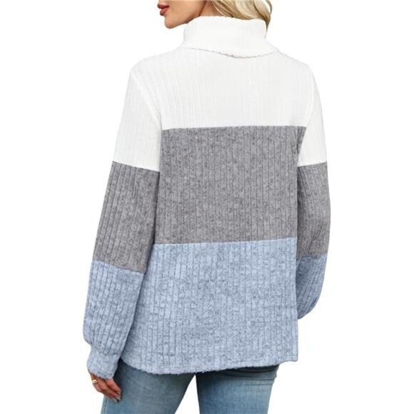 Oversized Boho Color Block Turtleneck Sweater | Cozy Fall & Winter Tunic Top - Picture 5 of 5